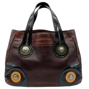 Marni Brown Leather Satchel with Black Patent Leather Straps